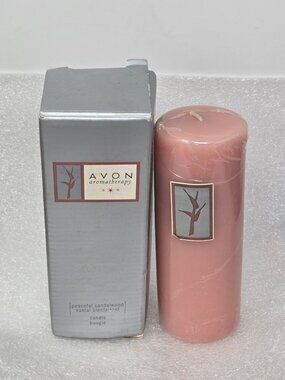 Vintage Avon Aromatherapy Peaceful Sandalwood Scented Candle With Box Pink